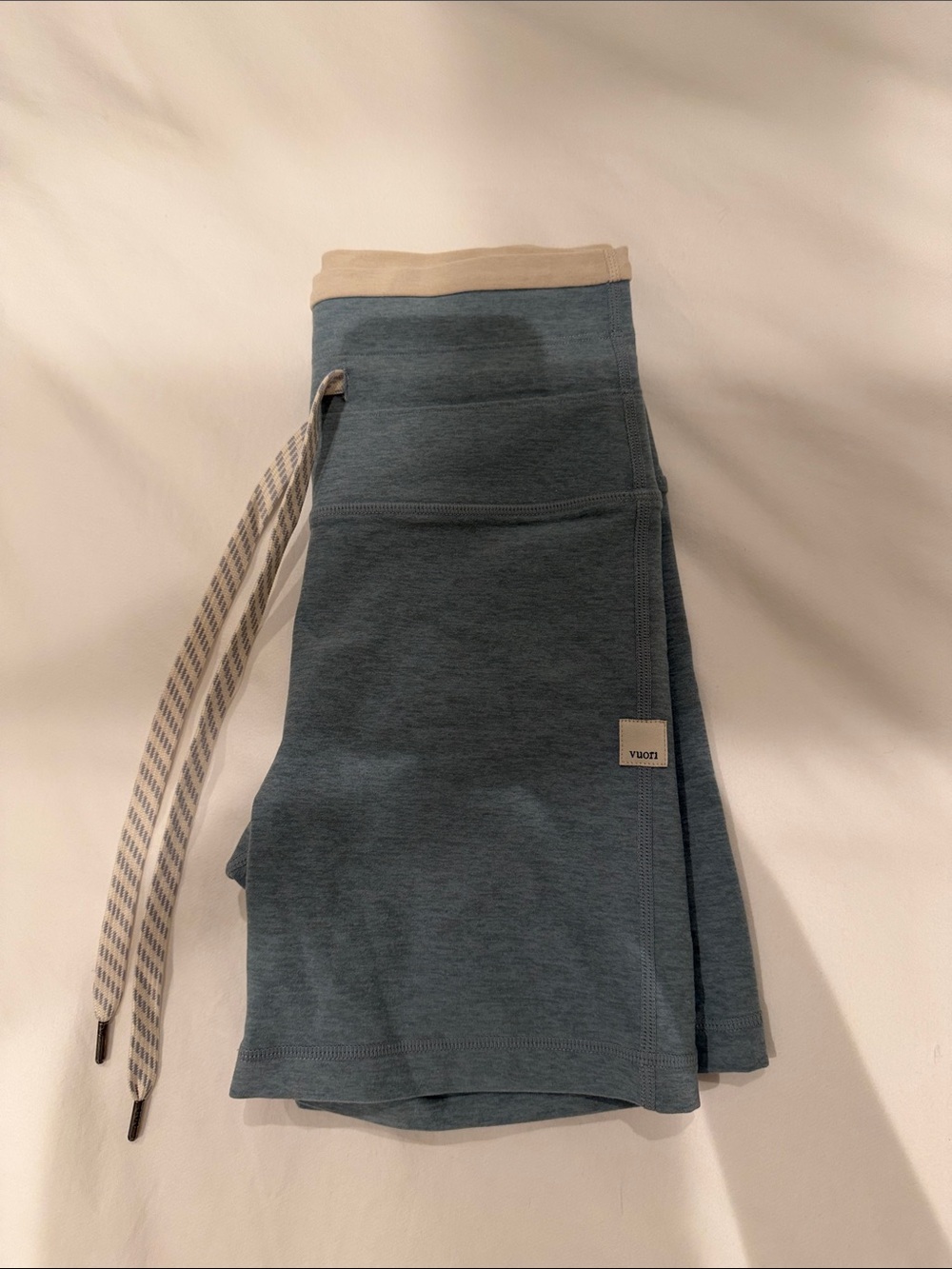 Vuori Heather Teal Biker Shorts with Cream Waistband - Picture 2 of 2